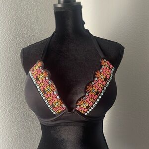 Shade & Shore Black Exotic Bright stitch Bikini Tie top 36 D